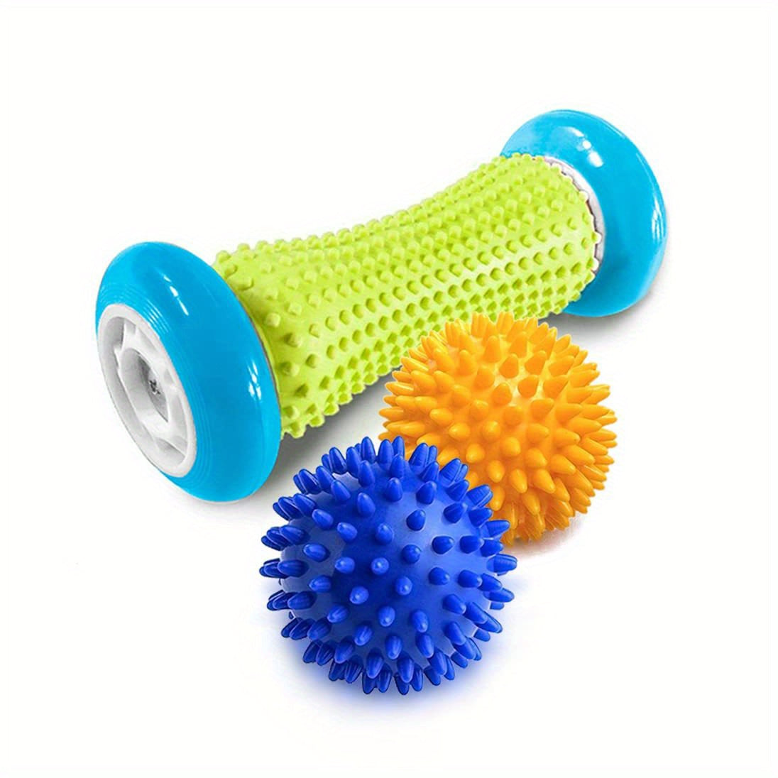 2-in-1 Foot Massager 2 Spiked Balls + 1 Roller Foot Massage Roller | Relieves Plantar Pressure, Relaxes Shoulders Back of Legs Hands | Light Blue