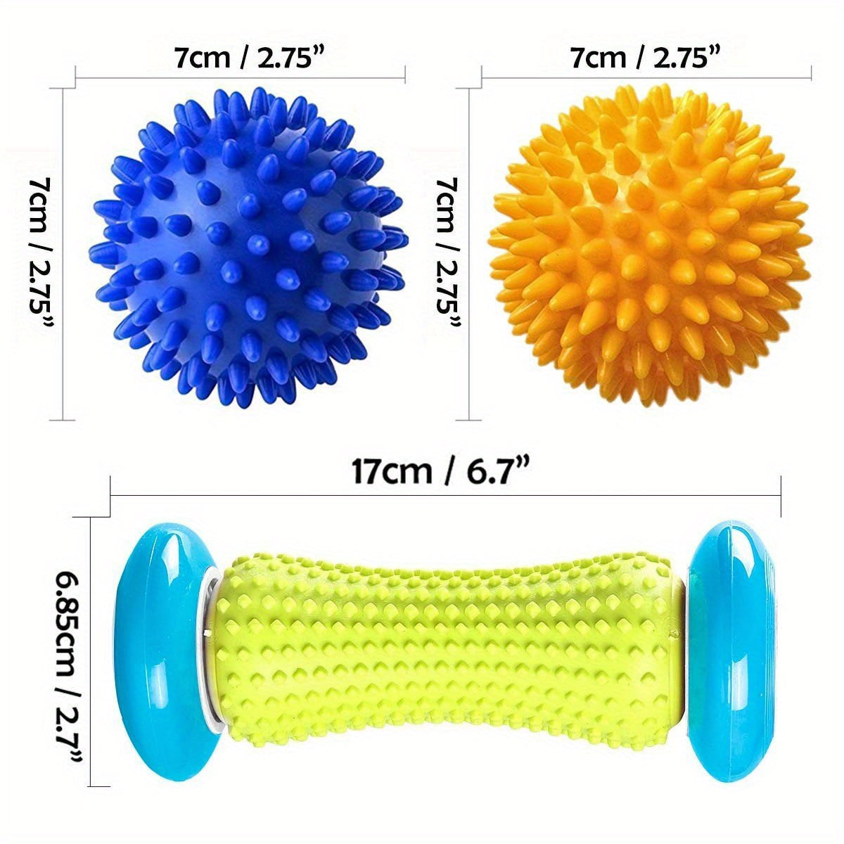 2-in-1 Foot Massager 2 Spiked Balls + 1 Roller Foot Massage Roller | Relieves Plantar Pressure, Relaxes Shoulders Back of Legs Hands | Light Blue