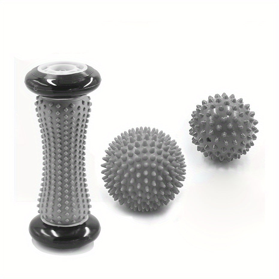 2-in-1 Foot Massager 2 Spiked Balls + 1 Roller Foot Massage Roller | Relieves Plantar Pressure, Relaxes Shoulders Back of Legs Hands | Light Blue