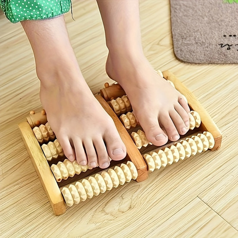 1pc Two-Way Foot Roller Massager - Reflexology for, Flat Feet, Bunions - Recycled Wood - Home, Spa, Office Use - Relieves, Improves Circulation - Compact Design for Travel & Tight Spaces, Natural Wood Finish