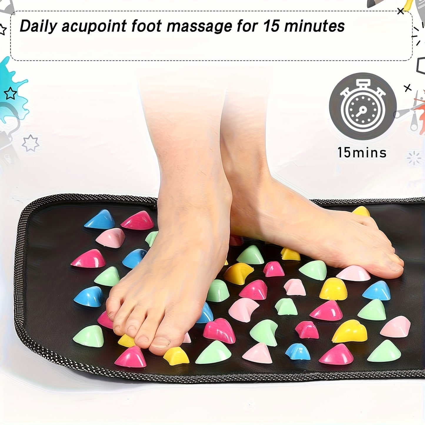 1pc Foot Massage Mat with Walking Stones - 15-Minute Reflexology Mat for Foot, Acupressure Mat with Colorful Stones, Portable PVC Mat for Elderly, Office Workers & Students, 13.78x13.78 Inch, Elderly Care Tool, Textured Surface, Comfortable Footrest