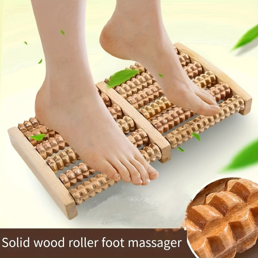 1pc Two-Way Foot Roller Massager - Reflexology for, Flat Feet, Bunions - Recycled Wood - Home, Spa, Office Use - Relieves, Improves Circulation - Compact Design for Travel & Tight Spaces, Natural Wood Finish