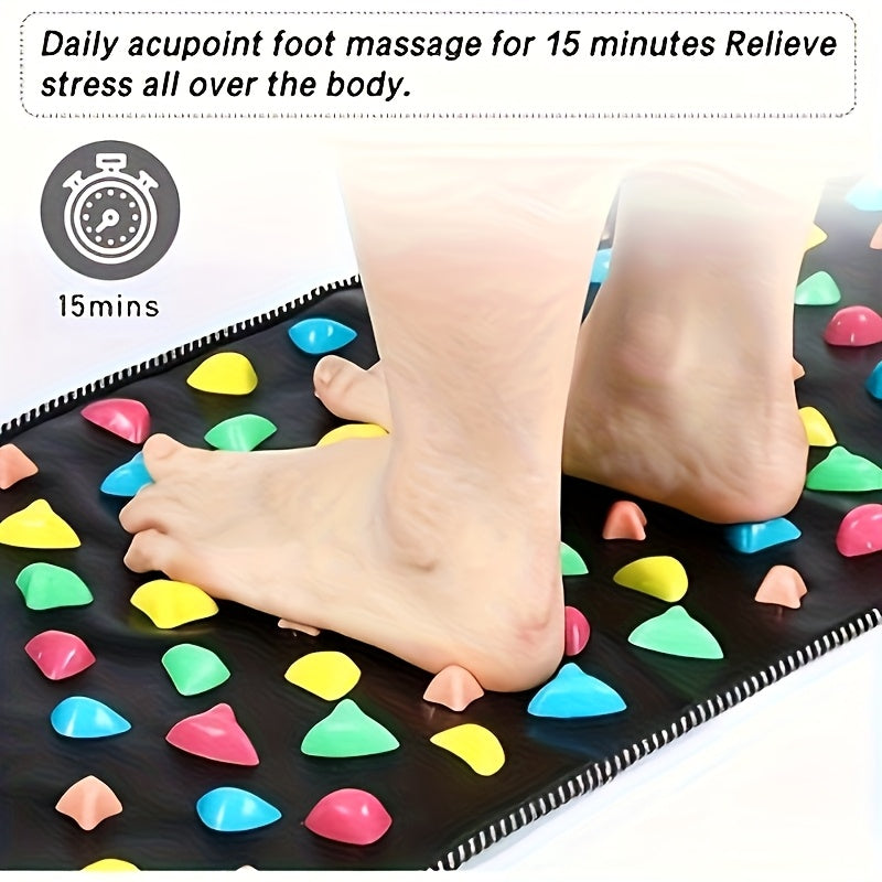 1pc Foot Massage Mat with Walking Stones - 15-Minute Reflexology Mat for Foot, Acupressure Mat with Colorful Stones, Portable PVC Mat for Elderly, Office Workers & Students, 13.78x13.78 Inch, Elderly Care Tool, Textured Surface, Comfortable Footrest