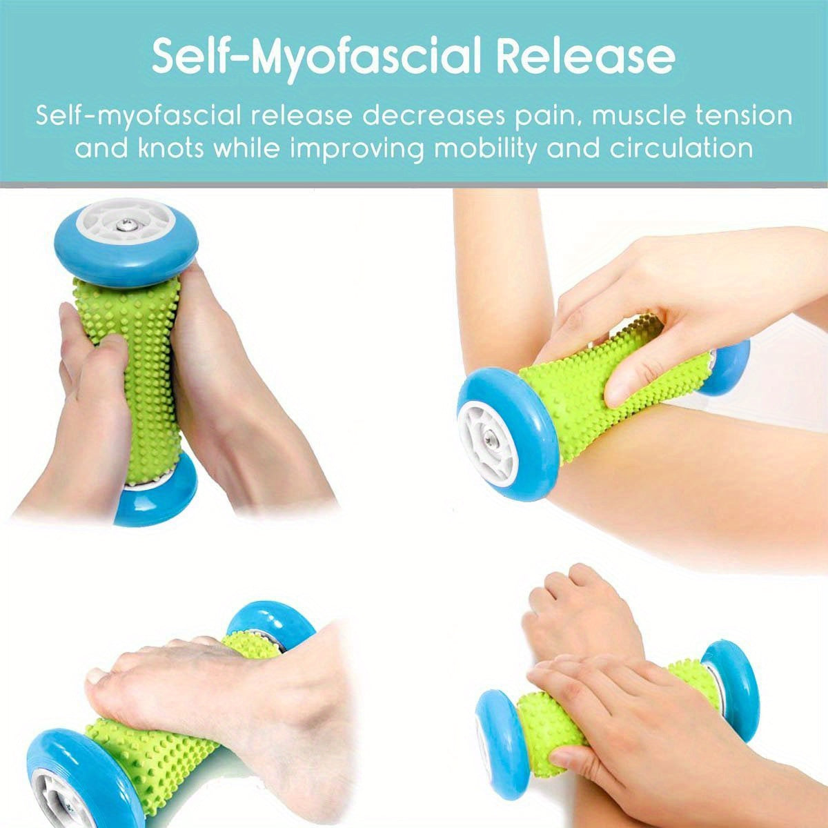 2-in-1 Foot Massager 2 Spiked Balls + 1 Roller Foot Massage Roller | Relieves Plantar Pressure, Relaxes Shoulders Back of Legs Hands | Light Blue