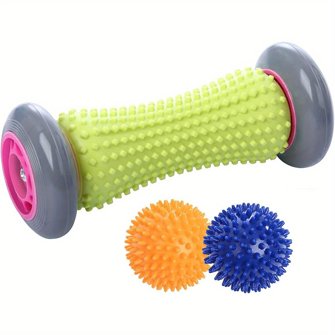 2-in-1 Foot Massager 2 Spiked Balls + 1 Roller Foot Massage Roller | Relieves Plantar Pressure, Relaxes Shoulders Back of Legs Hands | Light Blue