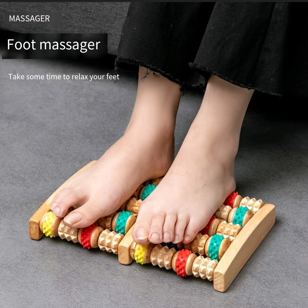 1pc Two-Way Foot Roller Massager - Reflexology for, Flat Feet, Bunions - Recycled Wood - Home, Spa, Office Use - Relieves, Improves Circulation - Compact Design for Travel & Tight Spaces, Natural Wood Finish