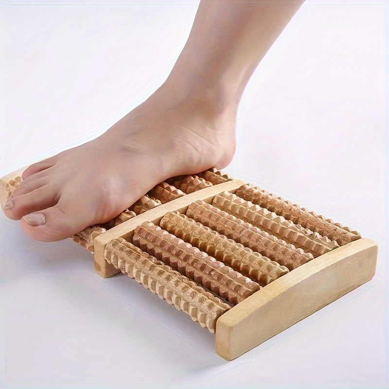 1pc Two-Way Foot Roller Massager - Reflexology for, Flat Feet, Bunions - Recycled Wood - Home, Spa, Office Use - Relieves, Improves Circulation - Compact Design for Travel & Tight Spaces, Natural Wood Finish