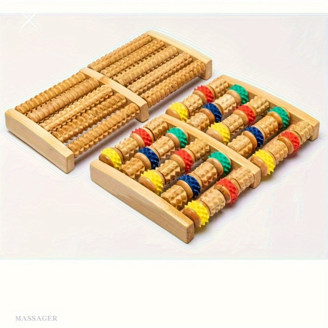 1pc Two-Way Foot Roller Massager - Reflexology for, Flat Feet, Bunions - Recycled Wood - Home, Spa, Office Use - Relieves, Improves Circulation - Compact Design for Travel & Tight Spaces, Natural Wood Finish