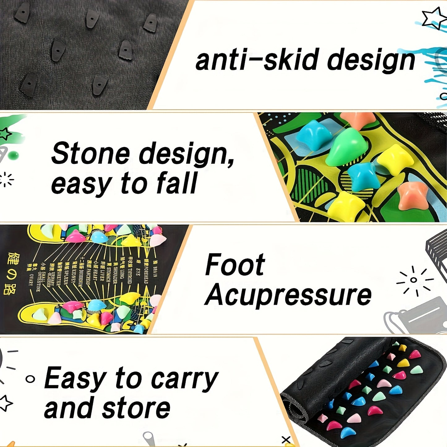 1pc Foot Massage Mat with Walking Stones - 15-Minute Reflexology Mat for Foot, Acupressure Mat with Colorful Stones, Portable PVC Mat for Elderly, Office Workers & Students, 13.78x13.78 Inch, Elderly Care Tool, Textured Surface, Comfortable Footrest