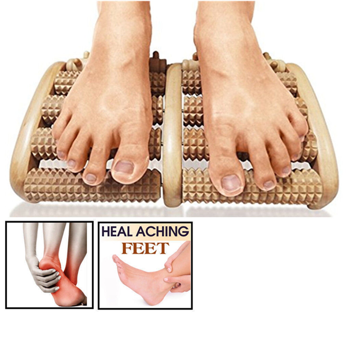 Large Dual Foot Massager Roller Feet Relax Wooden Bamboo Foot Pain Massage - New