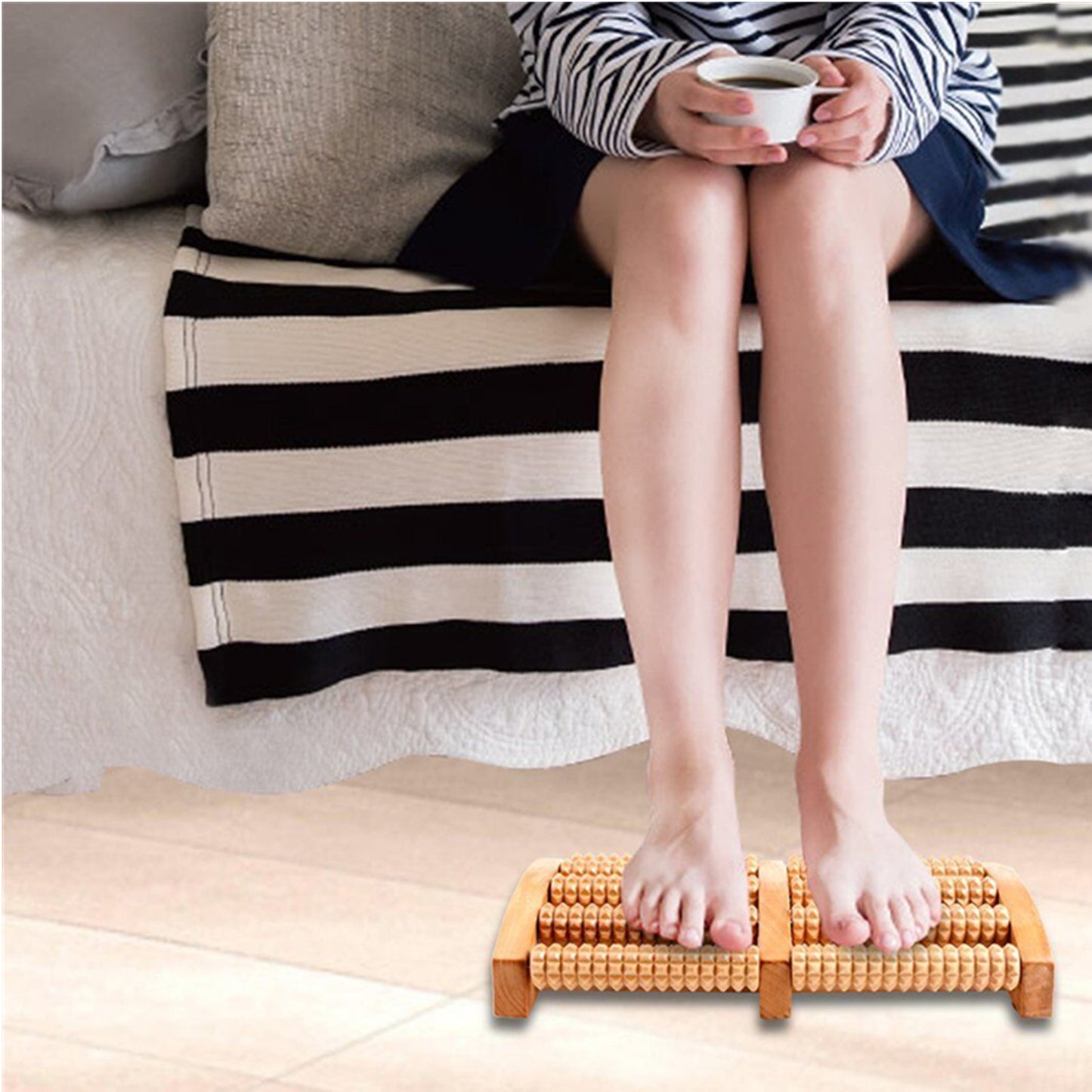 Large Dual Foot Massager Roller Feet Relax Wooden Bamboo Foot Pain Massage - New