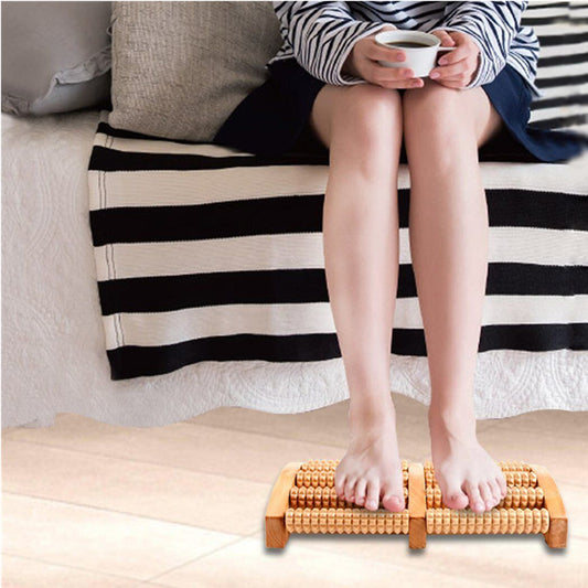 Large Dual Foot Massager Roller Feet Relax Wooden Bamboo Foot Pain Massage - New